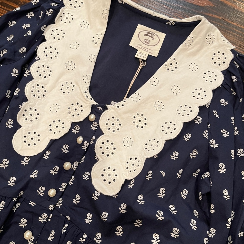 Laura Ashley X Joanie Ffion Daisy Print Contrast Collar Button-Down Mini Dress - Picture 3 of 5